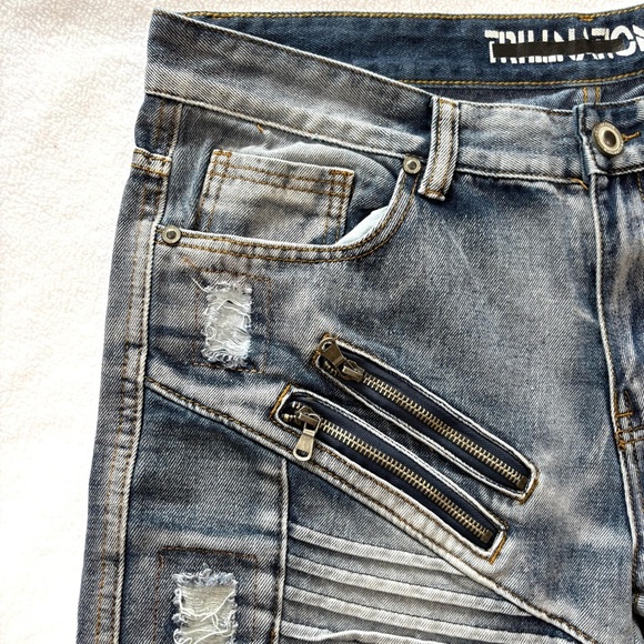 Trillnation 34 Med Wash 90% Cotton Zipper Ripple Knee Length Denim Short Size 34 - Picture 3 of 12